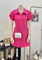 Zipper Collar Down Rose Decor Short Sleeves Mini Dress